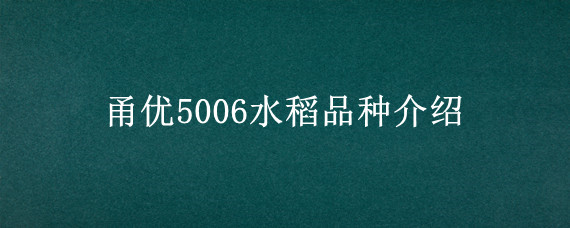 甬优5006水稻品种介绍