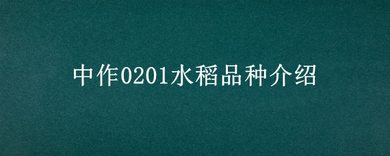 中作0201水稻品种介绍