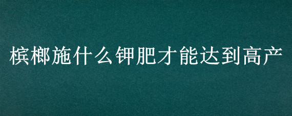 槟榔施什么钾肥才能达到高产"