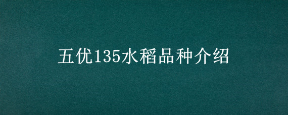 五优135水稻品种介绍