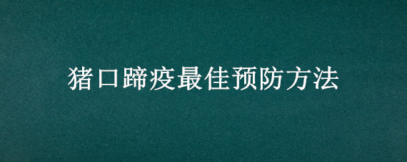 猪口蹄疫最佳预防方法