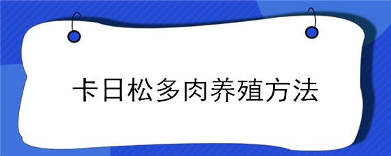 卡日松多肉养殖方法"